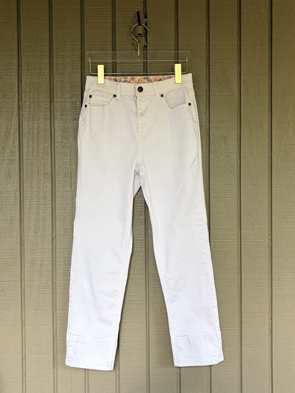 Matilda Jane White Straight Leg Stretch Jeans 6 Floral Detail